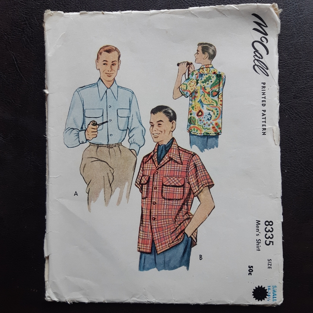 1950s McCall Men's Shirt Sewing Pattern -Long & Short Sleeved 8335